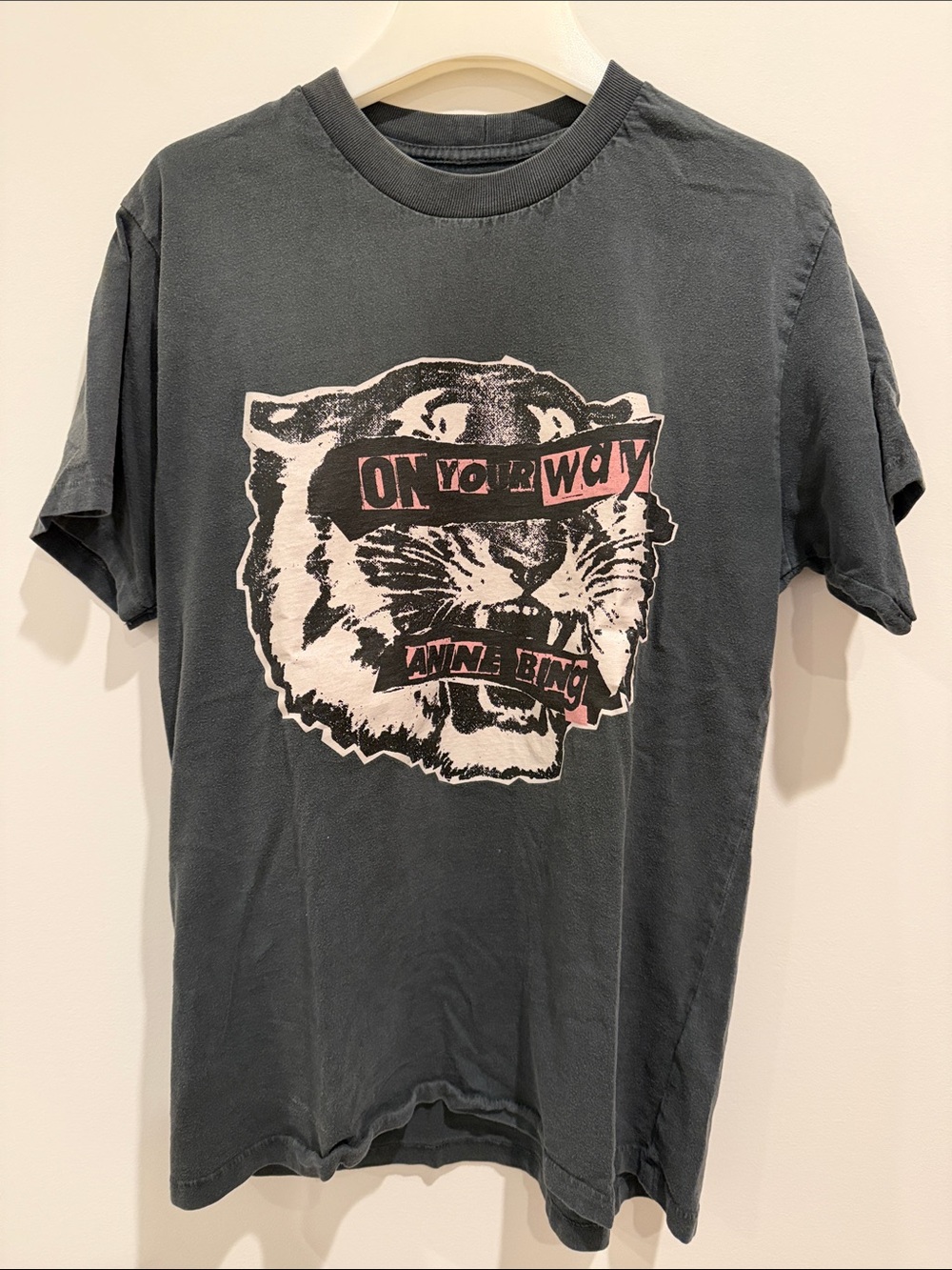 Anine Bing Black Graphic Tiger Tee with Pink Accents